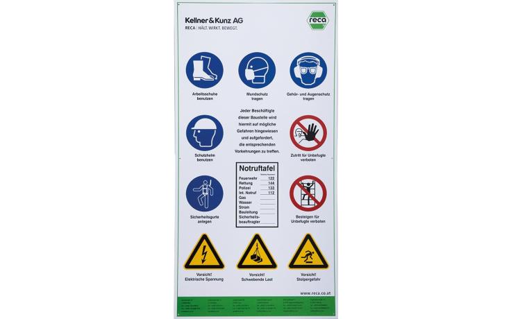 Sigurnosna tabla gradilišta sa znakovima zabrane, obavezne i upozorenja