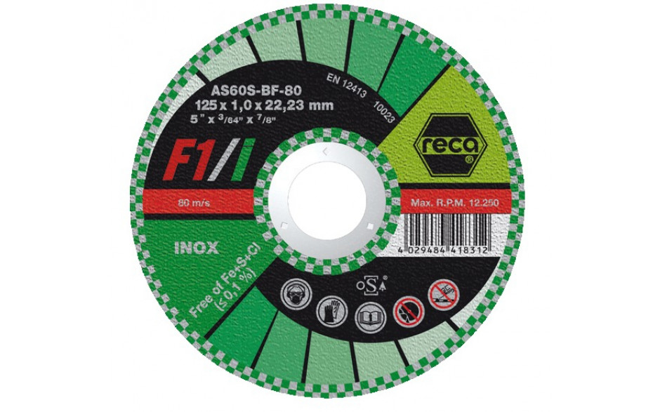 RECA Trennscheibe F1/ Inox gerade Durchmesser 180 mm Stärke 1,6 mm Bohrung 22,23 mm
