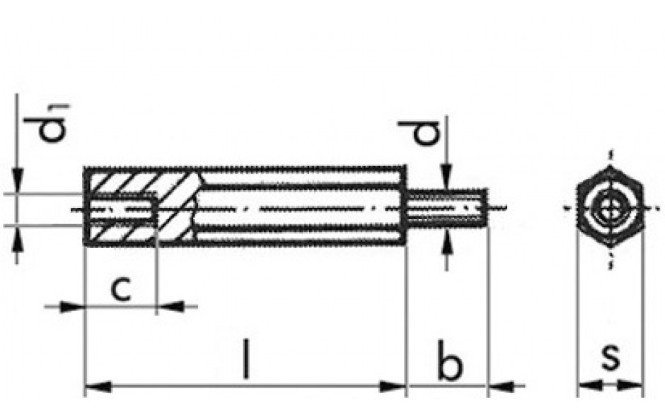 Abstandsbolzen mit Innen- und Außengewinde - Stahl - verzinkt blau - Schlüsselweite 10 - M6 X 100-14-12 - mit Gewindefreistich