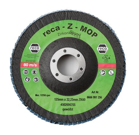 RECA Z Mop Schleifteller Zirkonkorund gewölbt Durchmesser 125 mm Bohrung 22,23 mm Korn 80