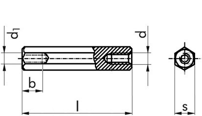 Abstandsbolzen mit beidseitigem Innengewinde - Stahl - verzinkt blau - Schlüsselweite 7 - M4 X 15-15